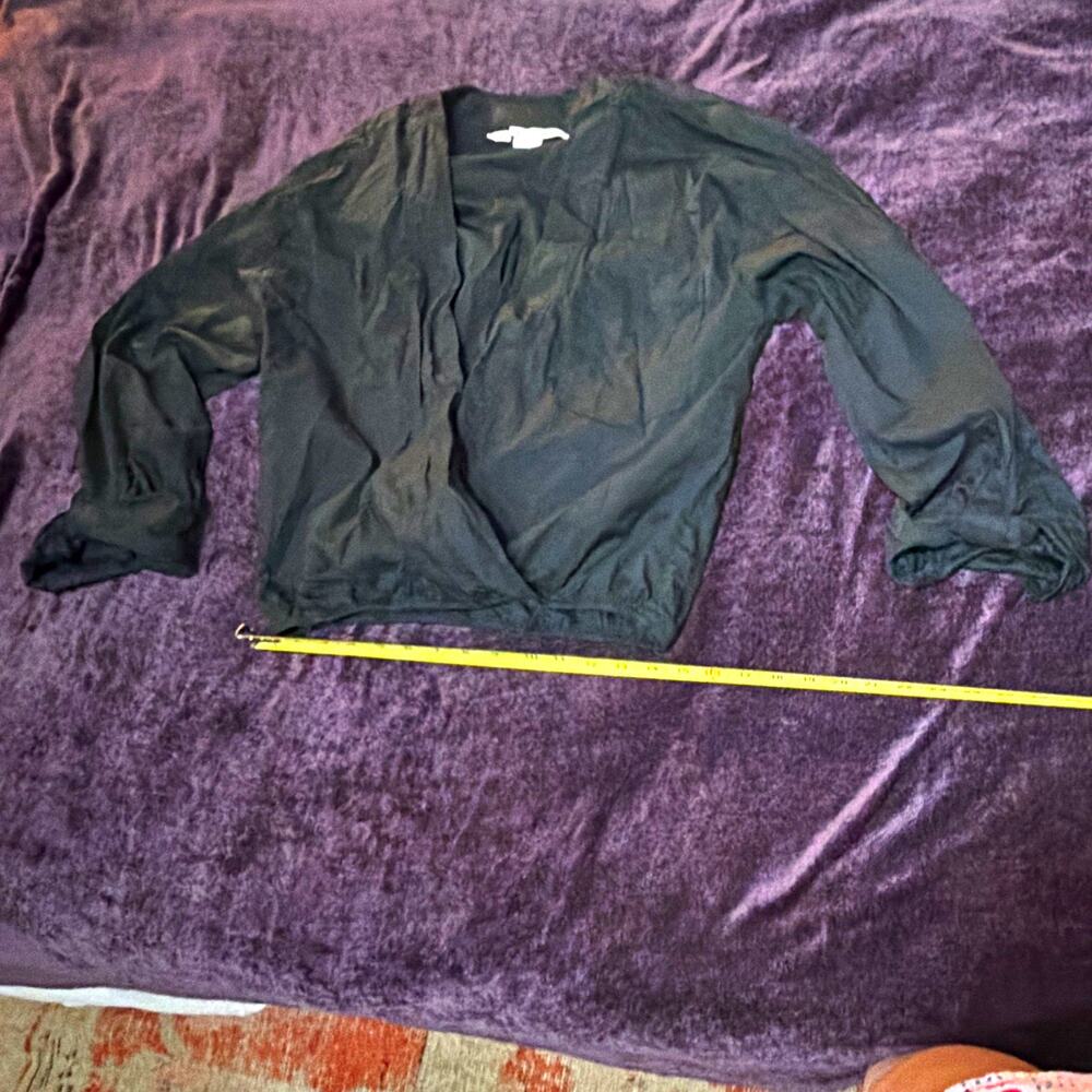 Veronica Beard Black Silk Satin V-Neck Tie Front Long Sleeve Blouse 4
